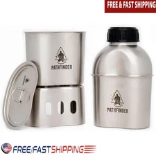 4 Piece Stainless Steel Cooking Set Canteen Survival Outdoor Camping Gear New