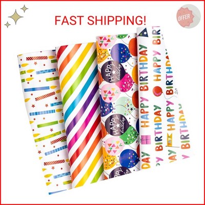 WRAPAHOLIC Birthday Wrapping Paper Sheet - 12 Sheets Folded Flat with 12 Gift Ta