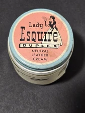 Vintage Lady Esquire Duplex Neutral Leather Cream Milk Glass Jar Double Sided