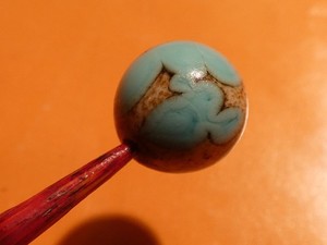 ANTIQUE HUBBELL ROUND TURQUOISE GLASS BEAD AQUA COLOR AND MATRIX 11.0 MM