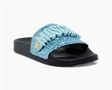 Moschino Logo Blue Black Glitter Slides Sandals size EU 38, US 7.5  335