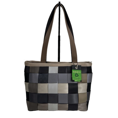 Harveys Gray Beige Black Treecycle Tote Reclaimed Seatbelt Shoulder Bag