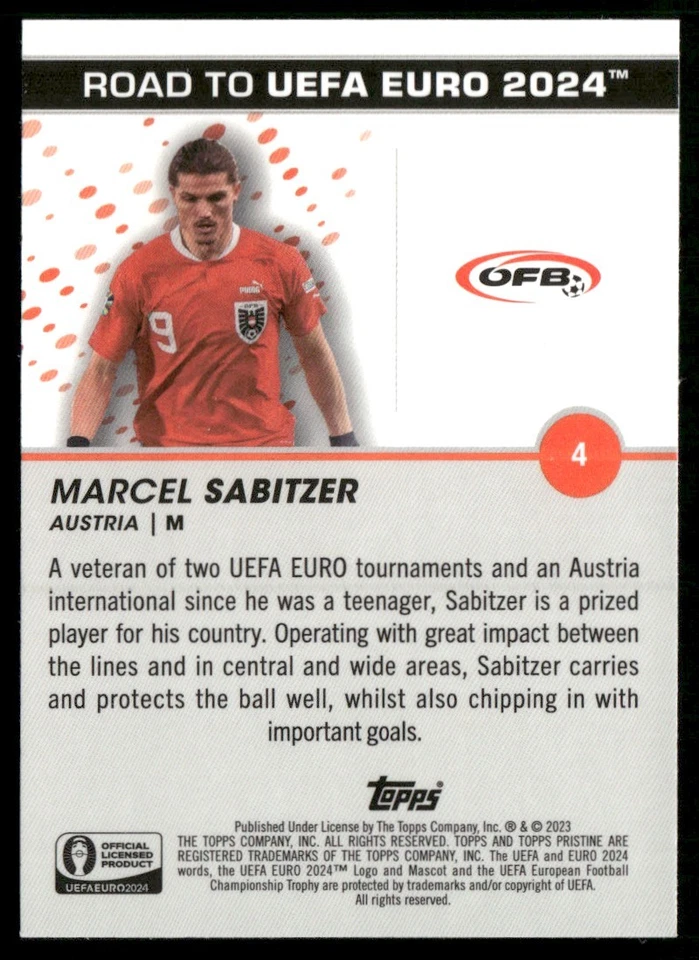 2023 TOPPS PRISTINE ROAD TO EURO 2024 MARCEL SABITZER AUSTRIA #4 - Image 2 of 2