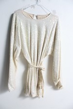 Boohoo Womens Full Sequin Mini Dress with Belt - Cream - Size 10 (a27)
