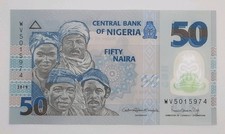 2019 Central Bank of Nigeria - 50 Nigerian Naira Banknote Serial No. WV 5015974