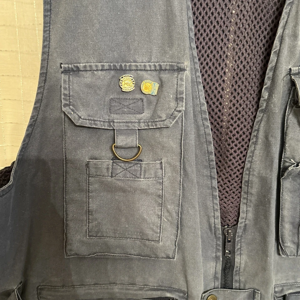 Eddie Bauer Fishing Vest Black Tag - Vintage 80s Outdoor Gear 19 Pockets Blue - Image 3 of 4