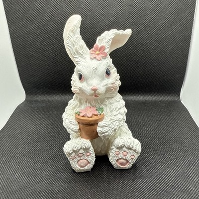 Greenbrier International Vintage 5 Inch White Easter Bunny Flower Pot Figurine