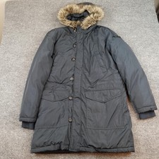 Diesel Coat Mens Large Blue Parka Hooded Faux Fur Insulated Long Type N.78