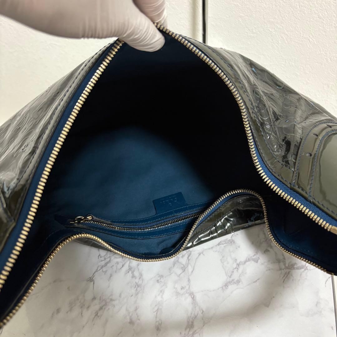 GUCCI Horsebit Shoulder Hand Bag Ziplock Leather Black Gold Hardware From Japan thumbnail 23