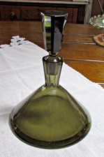 MCM Olive Green Decanter Conical Shaped Faceted Neck and Stopper FLAWS