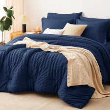 Queen Comforter Set Navy Blue Seersucker 7 Pieces Bed in a Bag Queen Comforter S