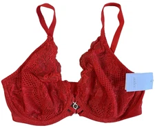 Auden ( 36D ) Red Sheer Lace Unlined Comfort Wire Full Coverage Bra Adjustable