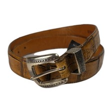 Onyx by Brighton Brown Embossed Crocodile Western Leather Belt Sz38 Made in USA