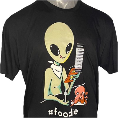 Hot Topic Alien Foodie Octopus sz L T-Shirt Black Cotton Hard to Find New w Tag