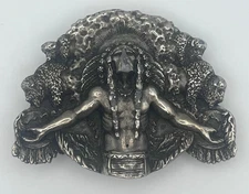 Bergamot Brass Works Belt Buckle Native American Indian Chief Buffalo 1981