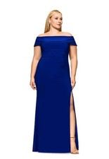 NWT Xscape X by Xscape Blue Off Shoulder Ruched Evening Gown Maxi Dress Size 4