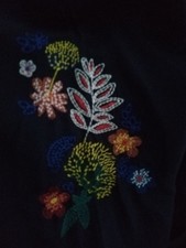 Cute LOFT Navy EMBROIDERED Women Size Large L Boat Neck Puff Sleeves Dress INDIA