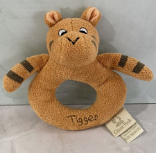 Disney Classic Pooh Tigger Ring Rattle Plush Lovey Baby Doll Sensory Toy 5.5"