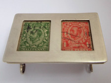 BEAUTIFUL ENGLISH ANTIQUE VICTORIAN 1897 SOLID STERLING SILVER DOUBLE STAMP BOX