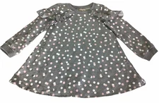 Tucker + Tate Sweatshirt Dress Sz 3 Gray Polka Dots Long-Sleeve Ruffled A-Line