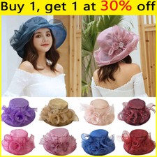 Women Wide Brim Sun Hat Wedding Tea Party Ladies Kentucky Derby Noble Church Cap