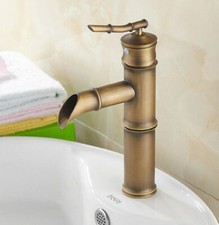 Bamboo Style Antique Brass Bathroom Sink Faucet Waterfall Mixer Tap 2nf057