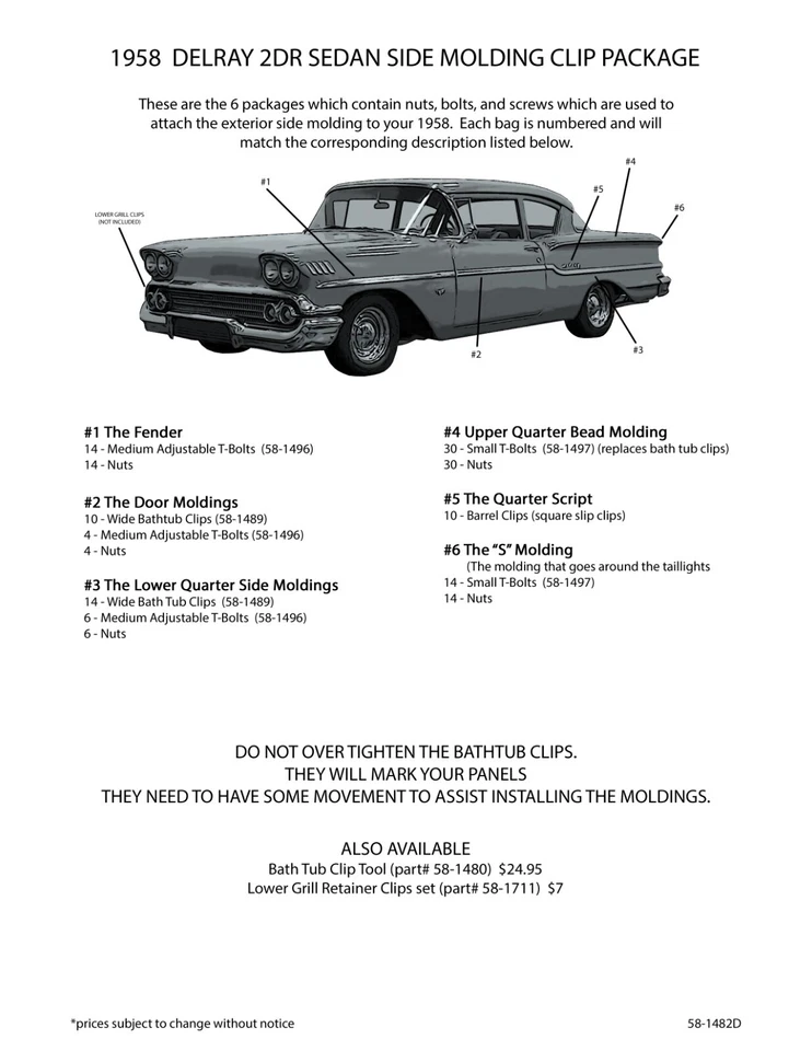 1958 Chevrolet Del Ray 2DR Sedan Side Molding Clip Set & 58 Chevy Parts Catalog — 第 2/4 张图片