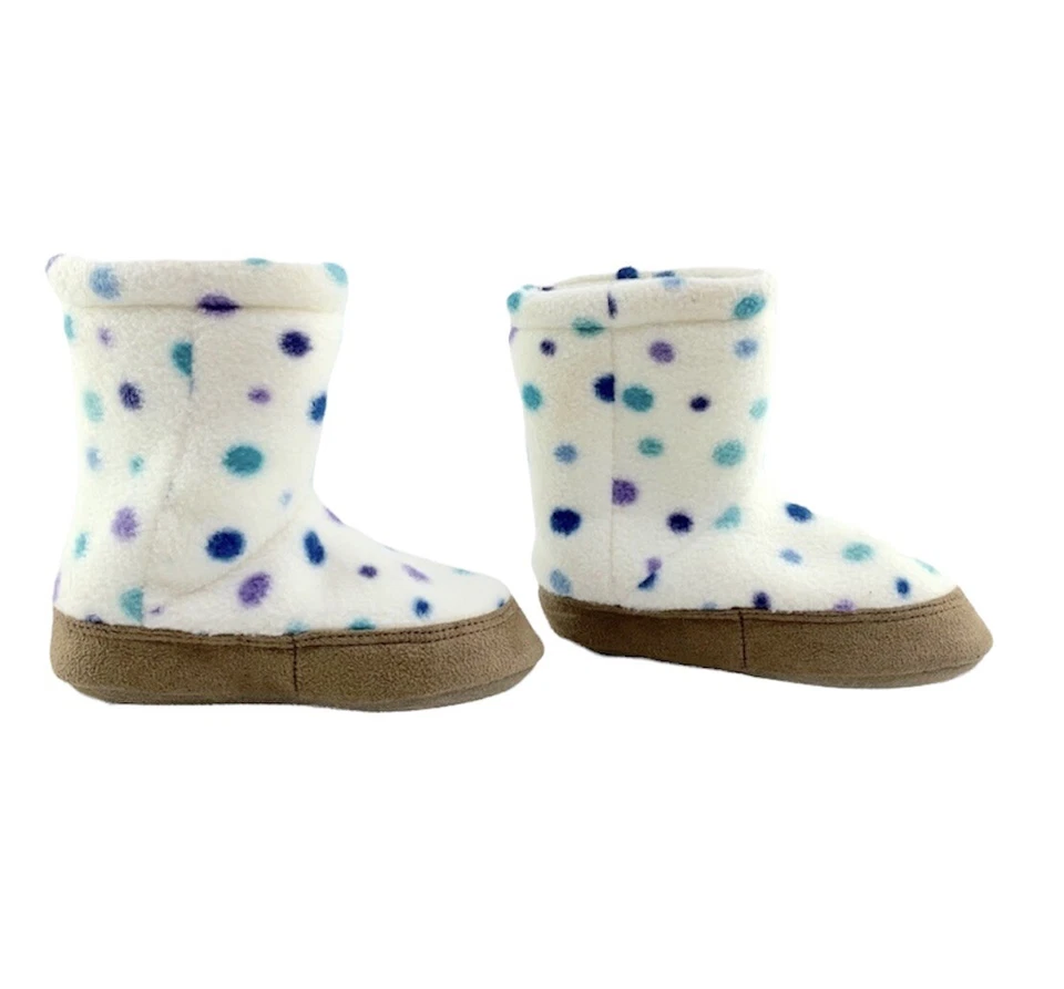 Lands End 学步儿童女孩波点抓绒踝靴拖鞋,尺寸 5 434564 — 第 3/4 张图片