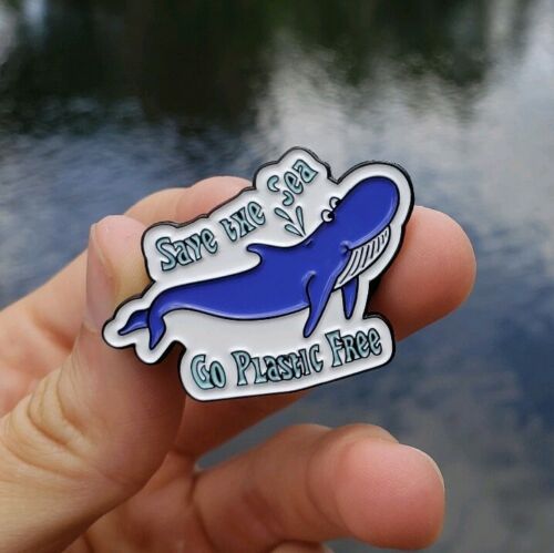 SAVE THE SEA - Save the Sea Go Plastic Free Whale Black Soft Enamel Pin - Picture 1 of 1