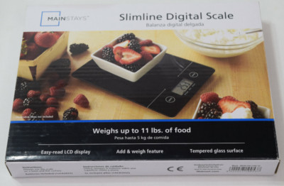 MainStays Slimline Digital Glass Top LCD Kitchen Scale 11 lb Capacity Brand New