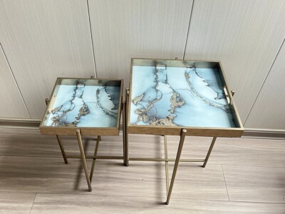 2er Set quadratisch silber gold Spiegel Design floral Marmoroptik seitlich abnehmbares Tablett