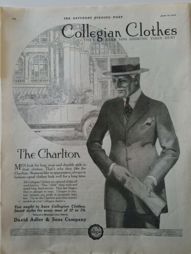 sopa empeorar Mandíbula de la muerte 1920 Hombre Collegian Ropa The Charlton Estilo Traje Vintage Moda Anuncio |  eBay