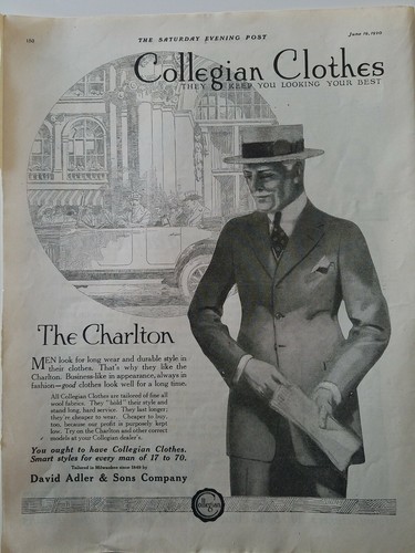 1920 Hombre Collegian Ropa The Charlton Estilo Traje Vintage Moda Anuncio |  eBay