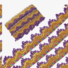 GlamWave Purple & Gold Sequin Fringe Trim - 9.3 Yards of Glittery Mesh Fabric fo