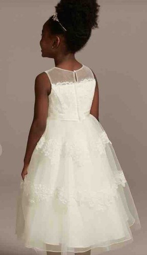 David’s Bridal Girls Dress Sz 10 Beige Lace Tulle Flower Girl Casual - Picture 5 of 23