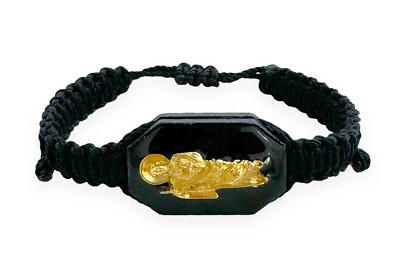 St. Jude Reversible Corded Adjustable Black Gold Pleated Bracelet Judas Pulsera