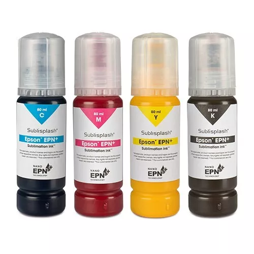 4x Sublisplash EPN+ Sublimation 80ml Bottles (1x CMYK) for Epson ET Printers