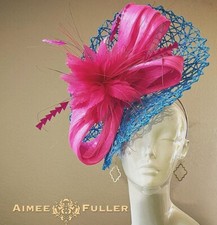 Hot Pink Fascinator Bridal Fuchsia Turquoise Blue Kentucky Derby Hat Royal Ascot