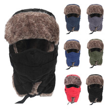 Winter Warm Hats with Removable Face Mask Earflaps Faux Fur Hunting Outdoor Hat