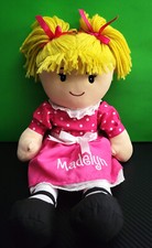 Personal Creations Rag Doll Madelyn Yellow Yarn Hair Pink Polka Dot Dress