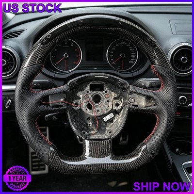 FOR AUDI A4 A5 2004-2012 CARBON FIBER FLAT CUSTOMIZED SPORT LED STEERING WHEEL.