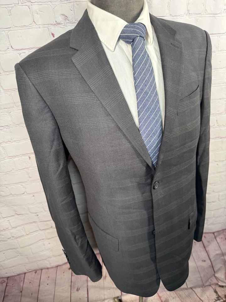 Abrigo Blazer Chaqueta Abrigo Deportivo de Lana PERRY ELLIS Para Hombres Negro VERCHECK ATLÉTICO AJUSTE 44R Foto 3 de 4