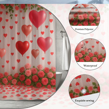 Valentine's Day Heart Shower Curtain with Roses and Balloons