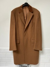 MENS CROMBIE Camel Tan Brown 100% Wool Overcoat Size 46 inch chest XL £1,200