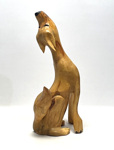 Pete Ortega Signed 1989 Hand Carved Wood Howling Coyote Sculpture Folk Art 18"