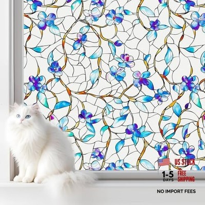 Frosted Glass Window Film, Heat Insulation, UV Block, Anti-Glare, 45*157 Blue