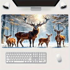 Winter Forest Themed Mouse Pad Featuring Snowy Landscapes And Deer, Perfect fo