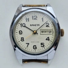 Raketa Dual Calendar White dial USSR Soviet Watch Caliber 2628.N 19 jewels