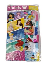 Disney Princess Girls 7pk Underwear Briefs Size 8, 100% Soft Cotton Ariel Belle