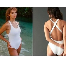 Andie Swim The Tulum One Piece LT Swimsuit White Ribbed Large Long Torso NWT